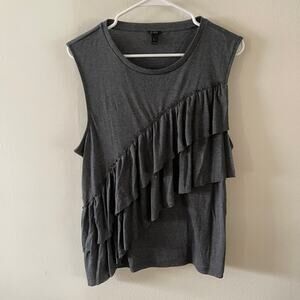 J. Crew Drapey Ruffle Tank Top Womens XL Dark Gray Casual Chic Classic Crewneck